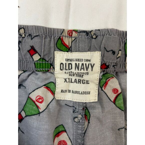 Old Navy Holiday XXL Sleep Pants Gray Green Champagne Bottles - Picture 5 of 7